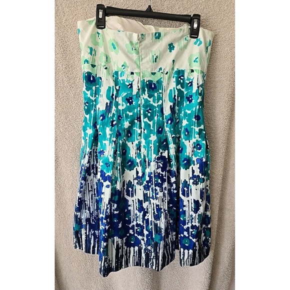 Calvin Klein Blue White Floral Watercolor Strapless Dress Blue/turquoise Size 12 - Picture 6 of 16